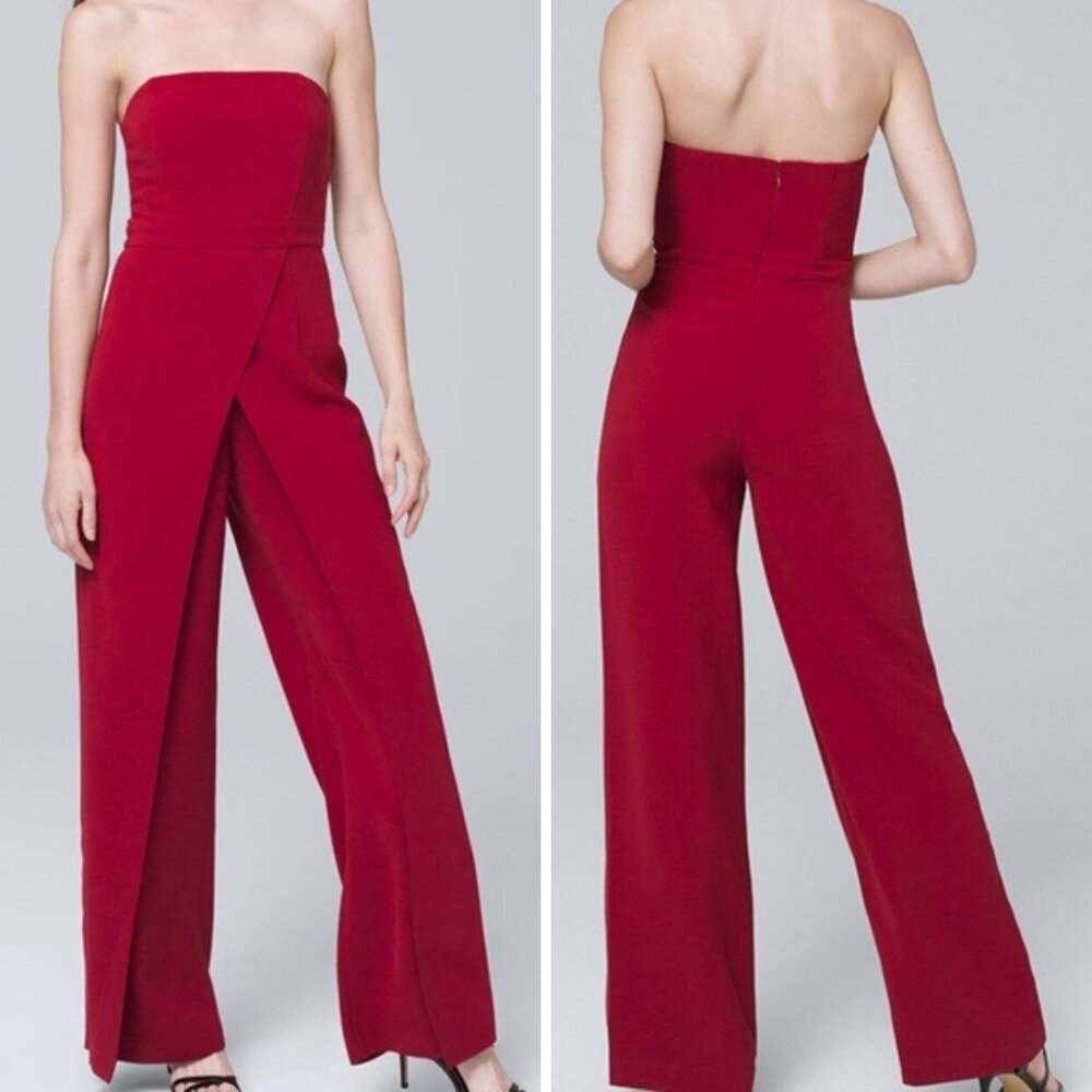 White House Black Market Wine Red Convertible Split Leg Jumpsuit 0